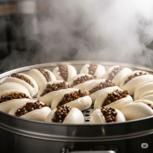 Quy trình sản xuất bánh bao chay nấm hương chuyên nghiệp cho nhà hàng, thành phẩm trắng xốp, đều đẹp.