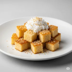 Bánh khoai mì được trình bày theo phong cách hiện đại