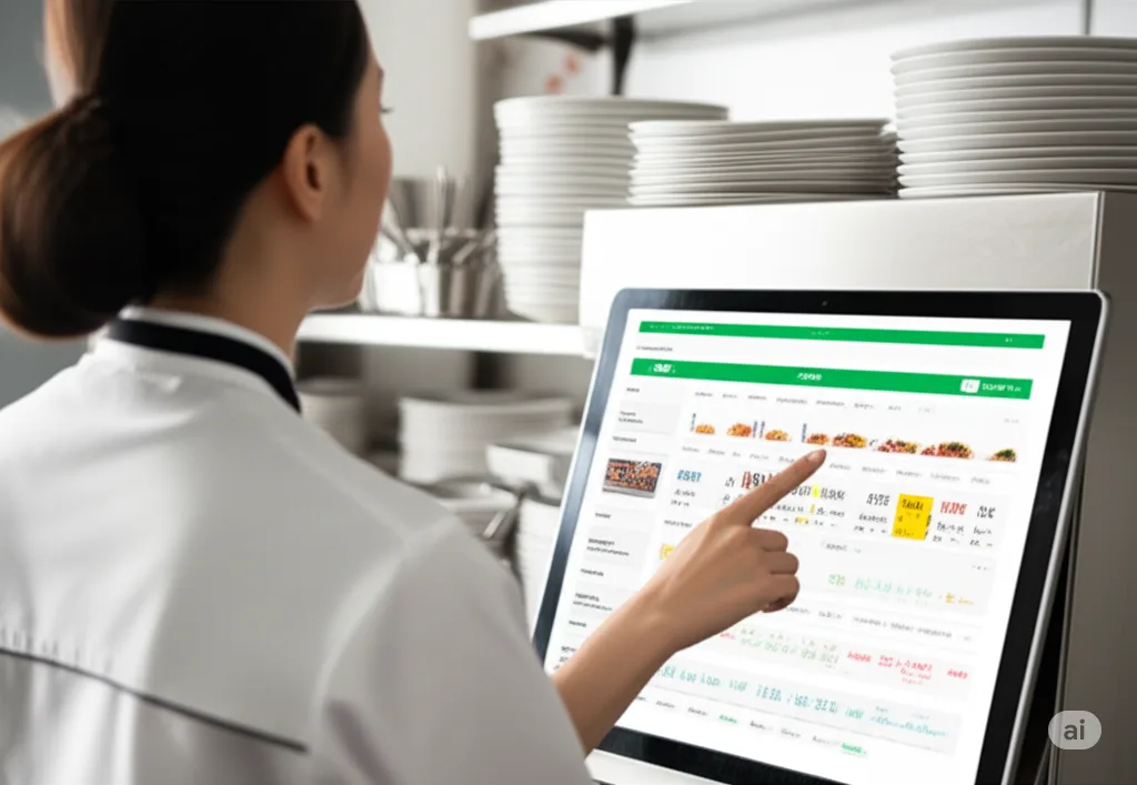 Đầu bếp tương tác với hệ thống quản lý bếp KDS