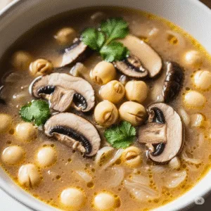 Cận cảnh một bát canh nấm chay hạt sen với nấm thái lát